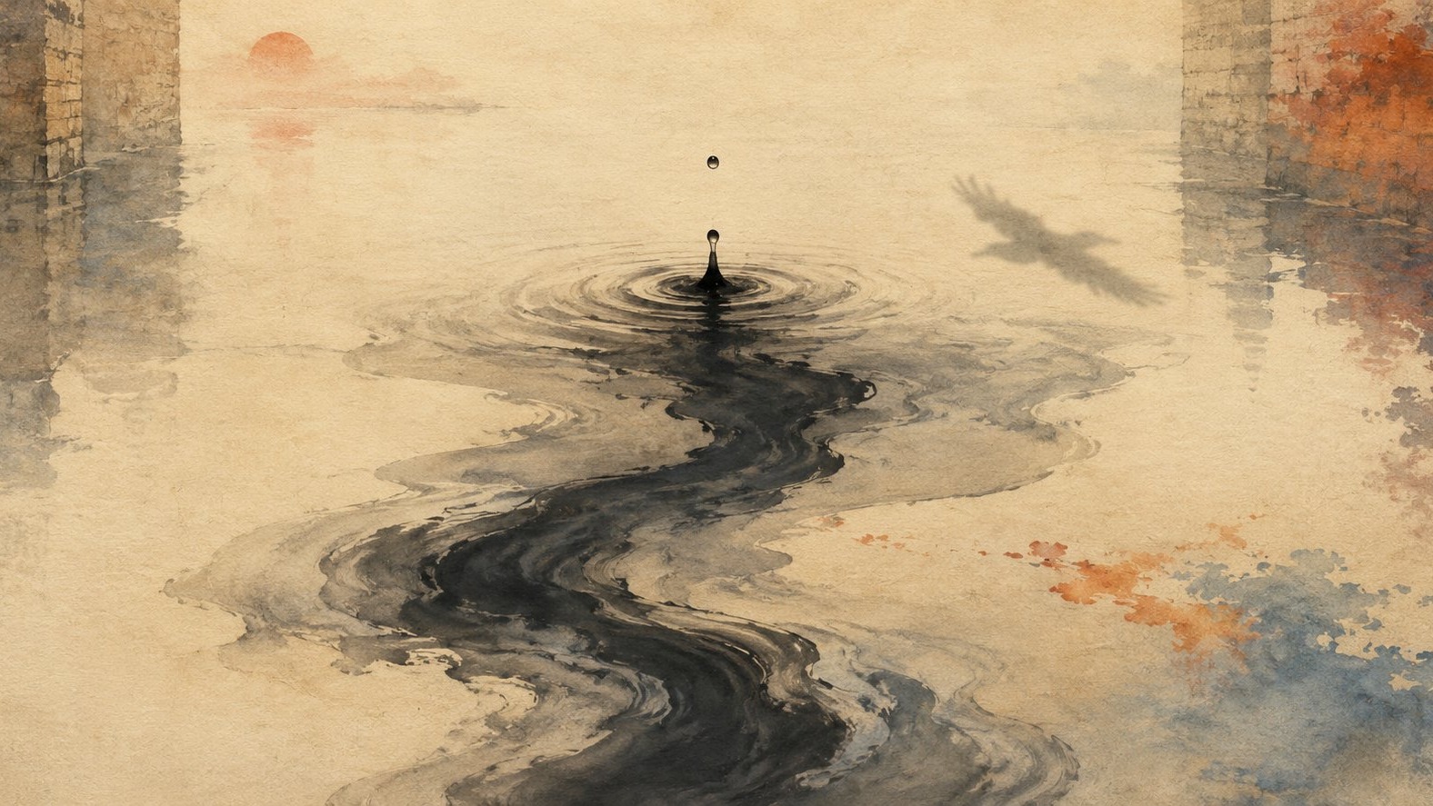 引首：墨入河